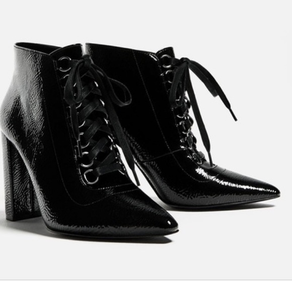 Zara Lace Up Patent Booties - Size 5 - Picture 3 of 10